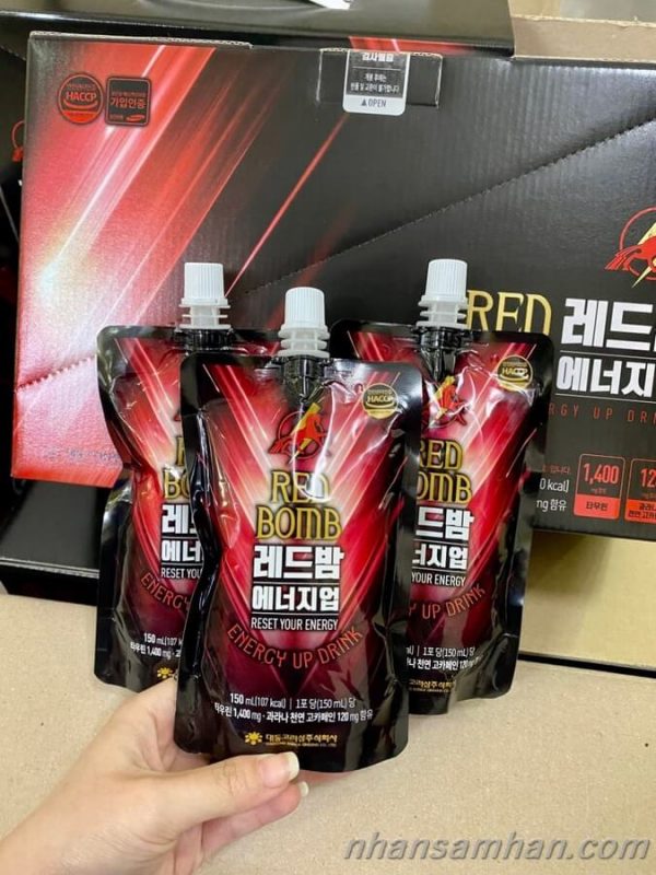 Nước Hồng Sâm tăng lực Red Bomb hộp 10 gói x 150ml 