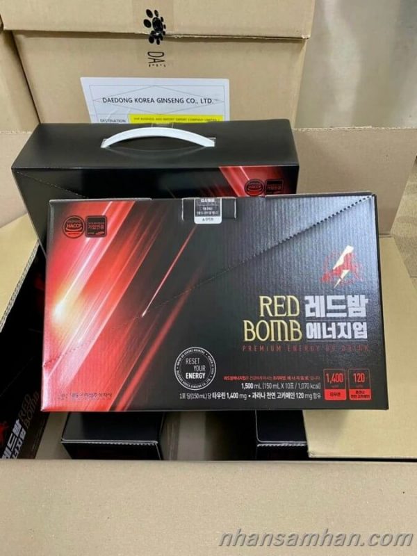 Nước Hồng Sâm tăng lực Red Bomb hộp 10 gói x 150ml 